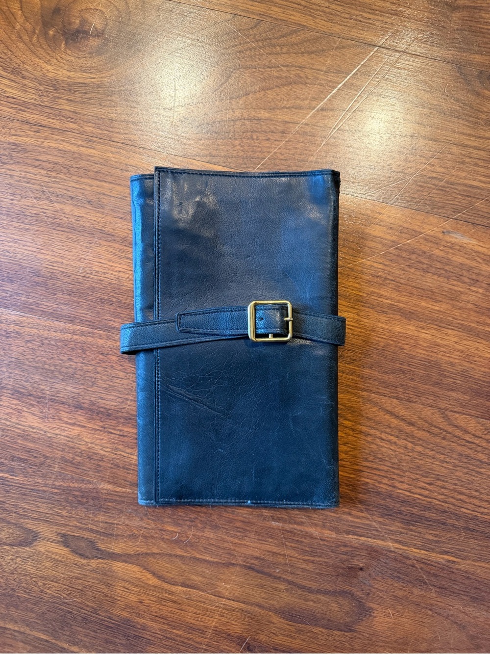 Vintage Longchamp Black Leather Travel Wallet ? Or Pen Case with Buckle Closure.